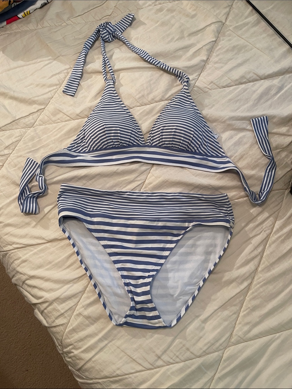Tommy Bahama Blue and White Striped Triangle Bikini Top size XS & Bottoms size M